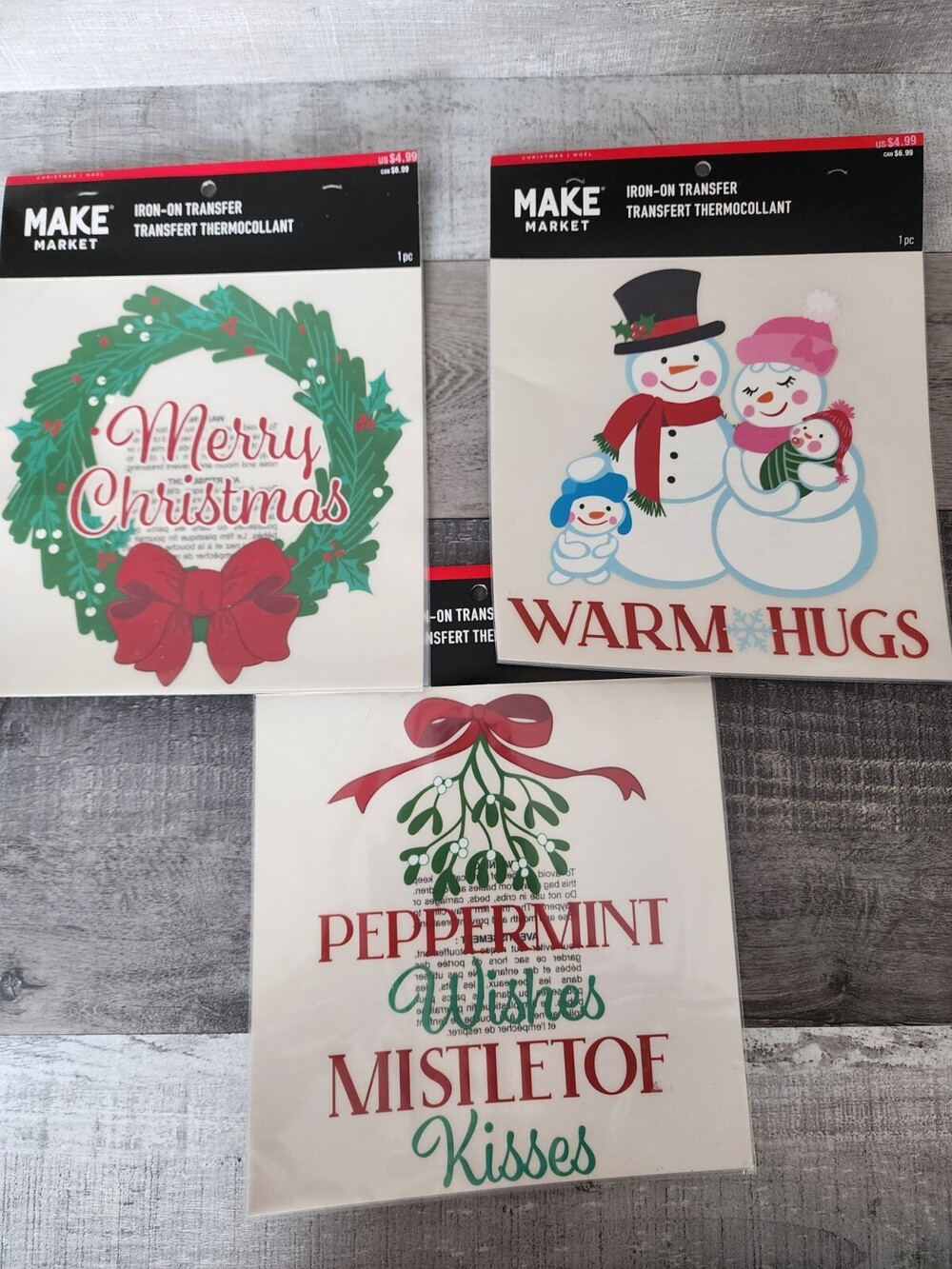 Christmas Iron-on Transfers - LOT - Snowman Wreath + - Green Plaid - DIY Crafts